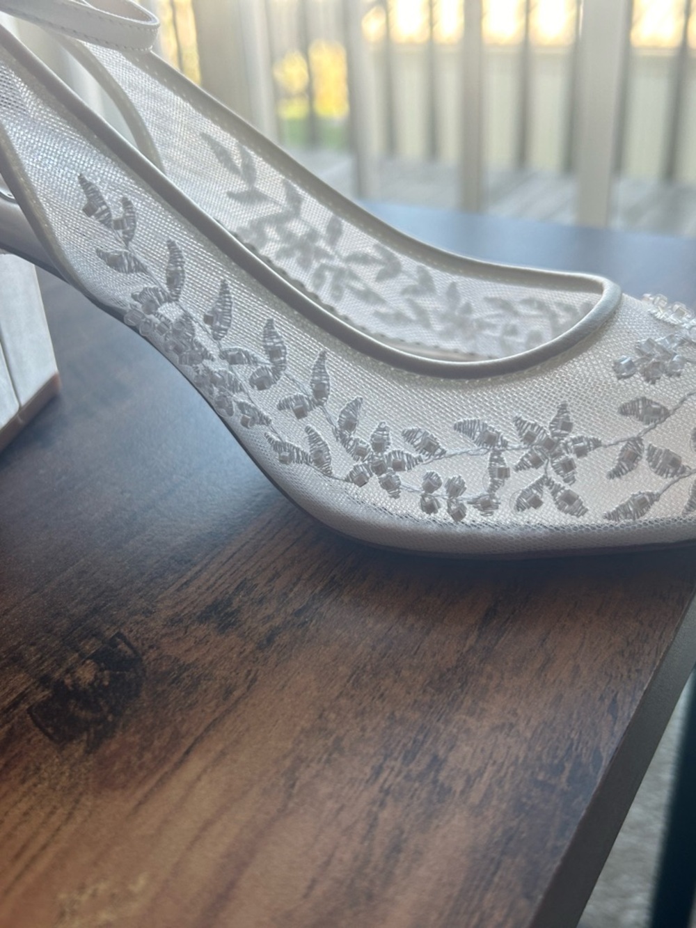 Bella Belle Bridal Ivory Lace Heel Pumps w/ Removable Ankle Strap (Easton style) - Picture 3 of 8